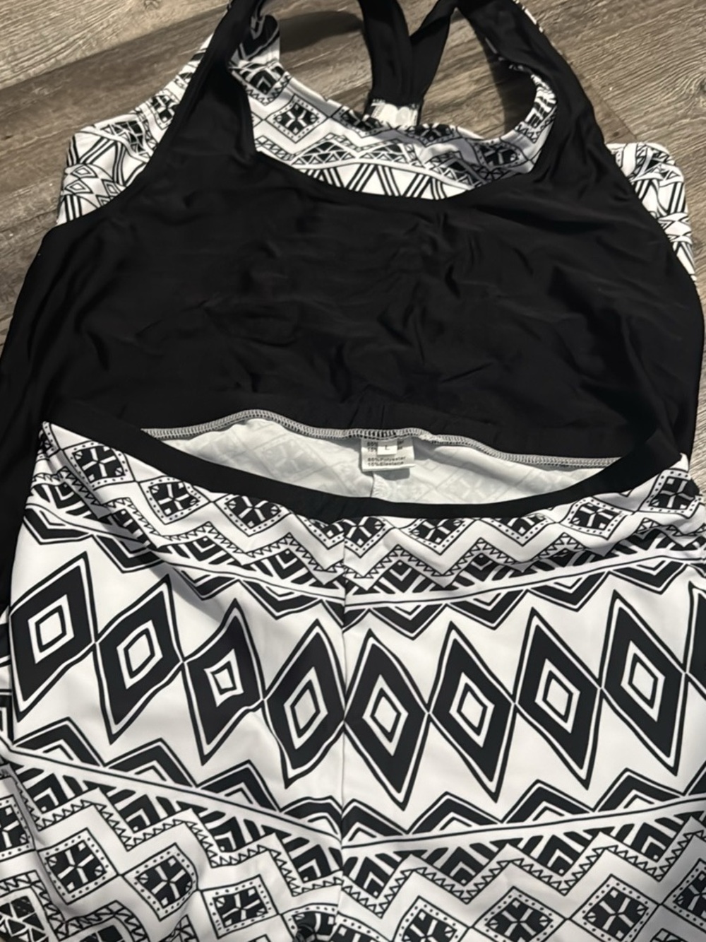 Black & White Geometric Racerback Tankini Set (L)